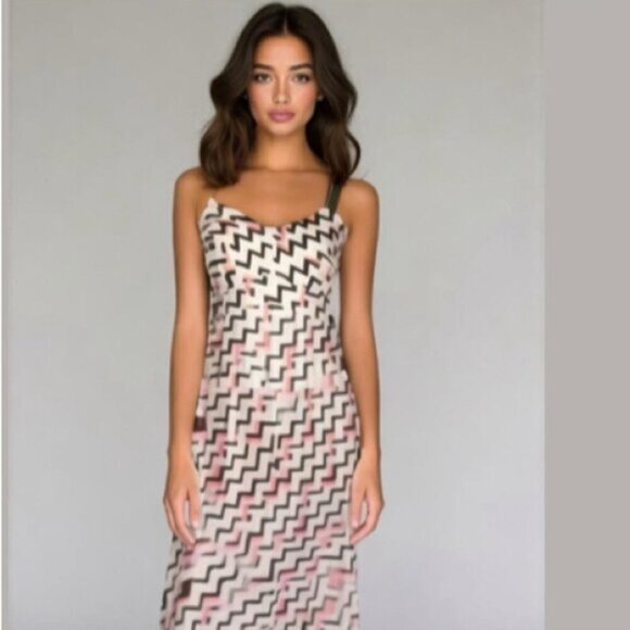 Jacob Sleeveless Fitted Dress White Pink Geometric Pattern - Picture 1 of 15